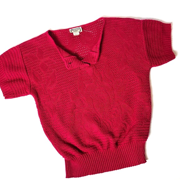 Pink Vintage 80s 90s Retro Knit Sweater Vest Short Sleeve Sweater Top - Picture 2 of 6